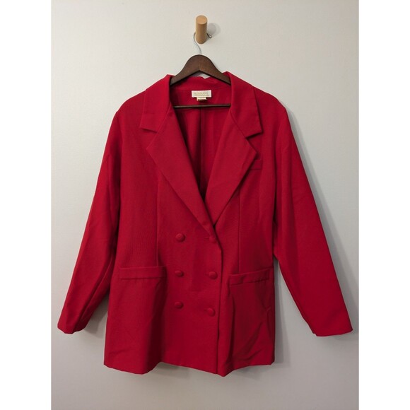 Roamans Womens Blazer Size 16 Red Double Breasted Career Vtg 90s Classic - Picture 1 of 9